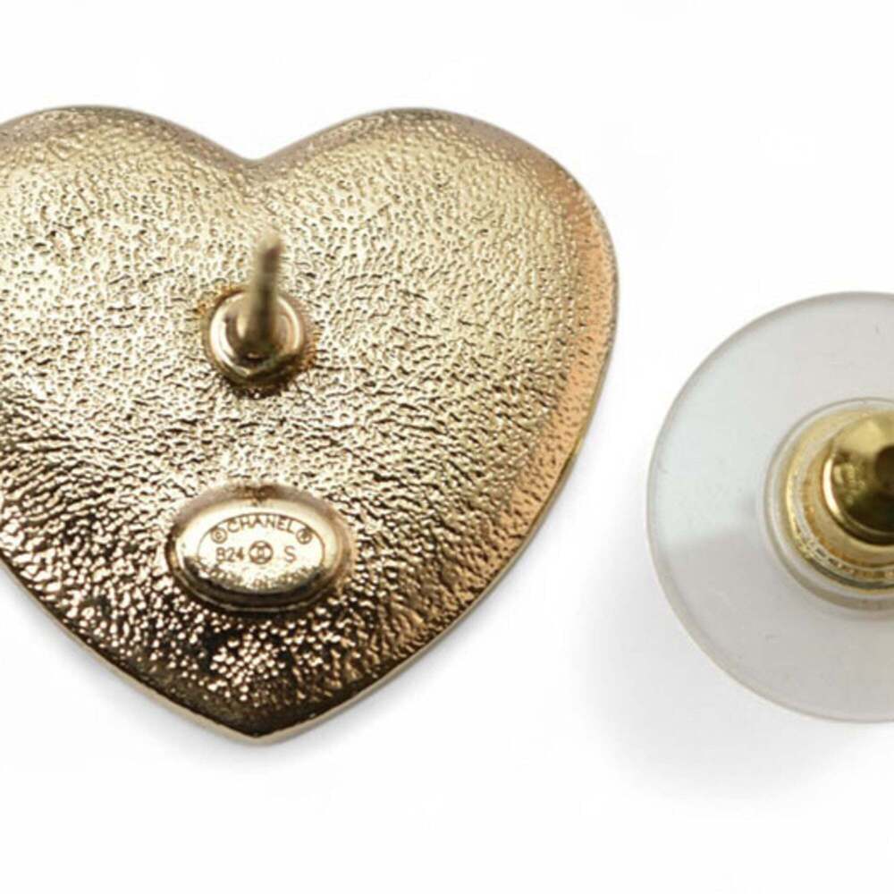 CHANEL Gold Heart Earrings - Picture 4 of 6